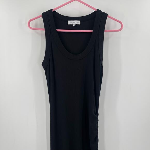NEW MICHAEL STARS Marine Dress Size Small Black Ribbed Ruched Tie Maxi Bodycon - Picture 5 of 13